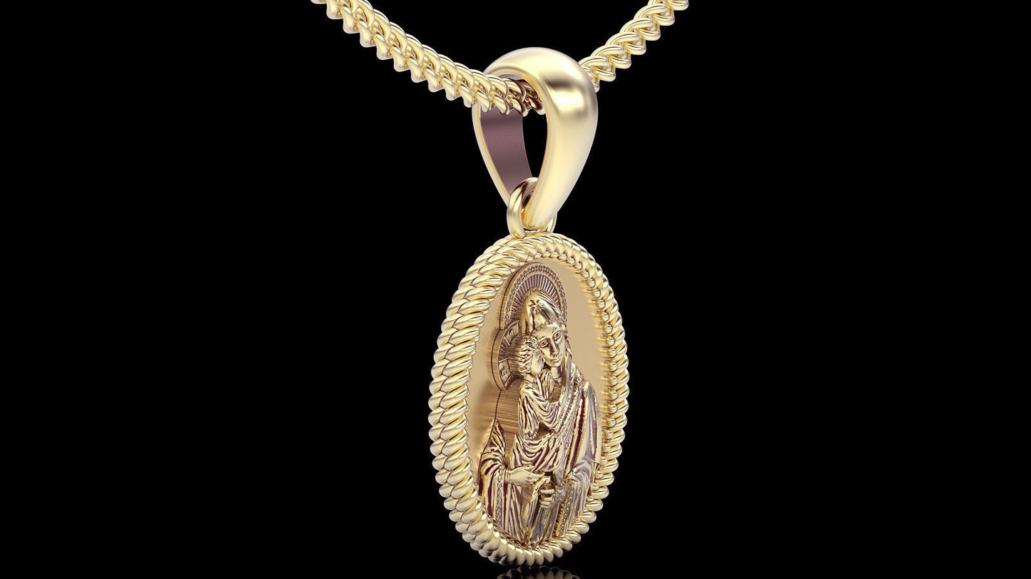 14K Solid Gold Necklace Gold Mary Virgin Pendant / Gold Miraculous Medal Necklace / 14K Solid Yellow Gold Saint / Mother Mary Necklace - JewelsnGlitters