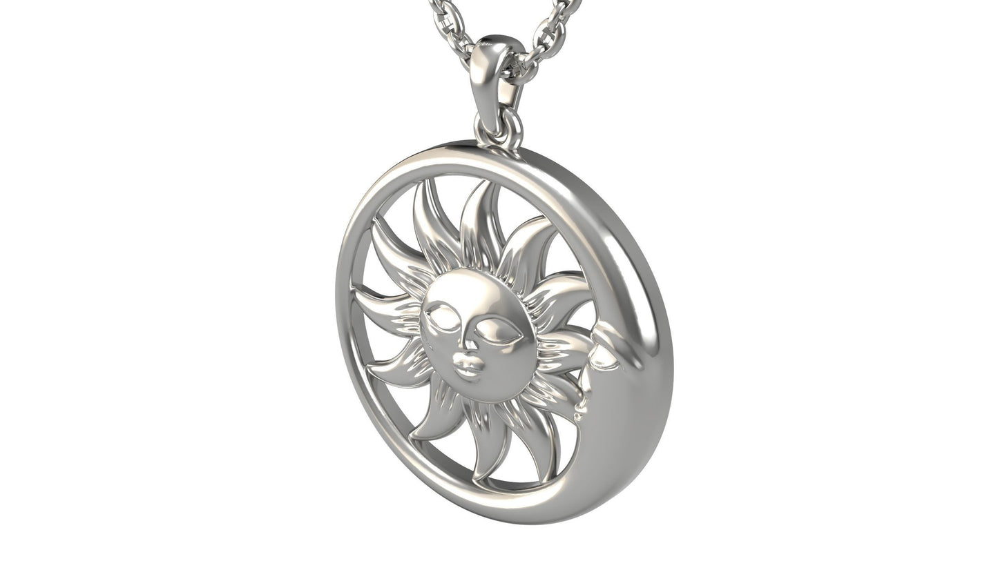 14K Solid Gold Sun and Moon Pendant / Sun and Moon Pendant for Her / Sun with Moon Pendant / Gift for Her / 10 Grams