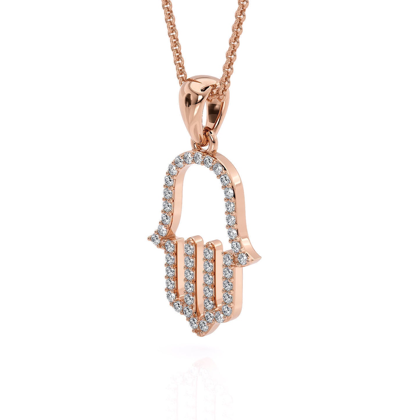 14K Solid Gold Diamond Hamsa Hand Pendant / Hamsa Diamond Charm on Necklace / Gift for Her