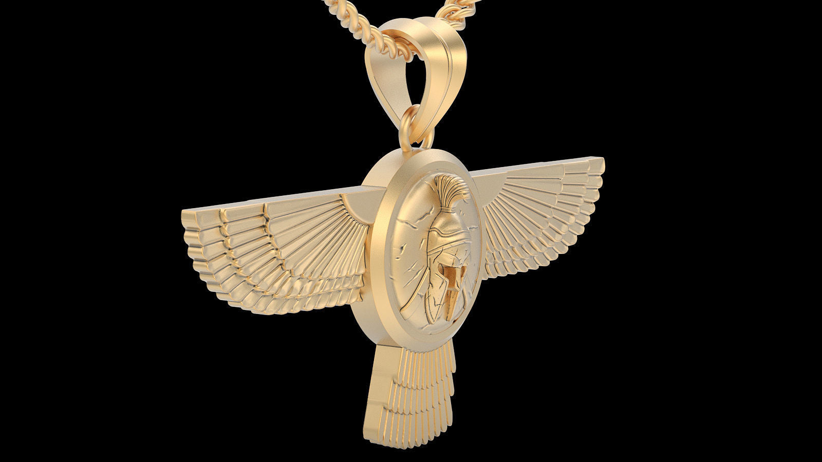 14K Solid Gold Spartacus Wings Pendant / Spartacus Gold Necklace / 14K Gold Wings Necklace / Spartacus Helmet Pendant / Great gift idea - JewelsnGlitters