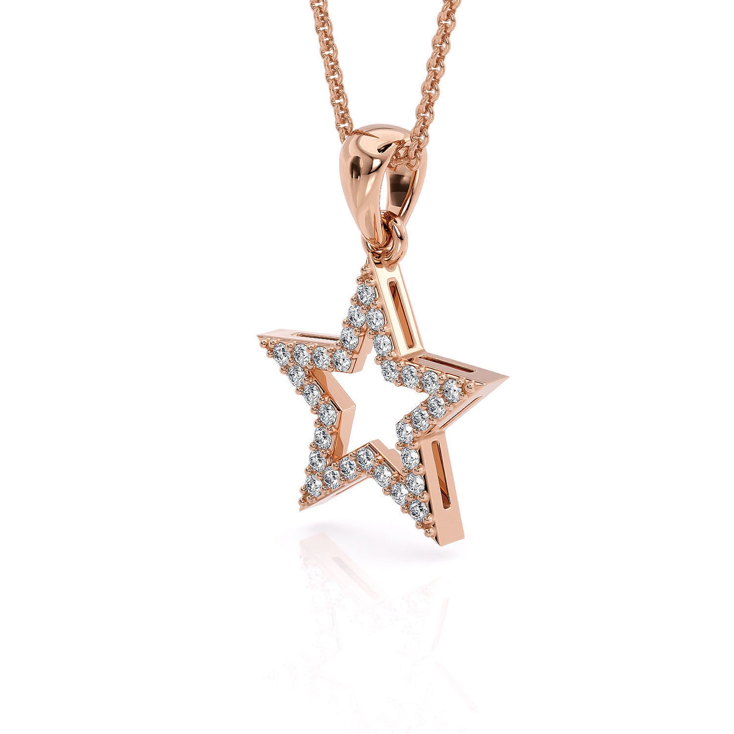 14K Solid Gold Diamond Star Pendant / Star Pendant with Diamonds / Gift for Her