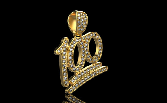 14K Solid Gold Diamond Number 100 Pendant / Diamond 100% Diamond Pendant / Number 100 Diamond Pendant / Unisex 100 Number Pendant