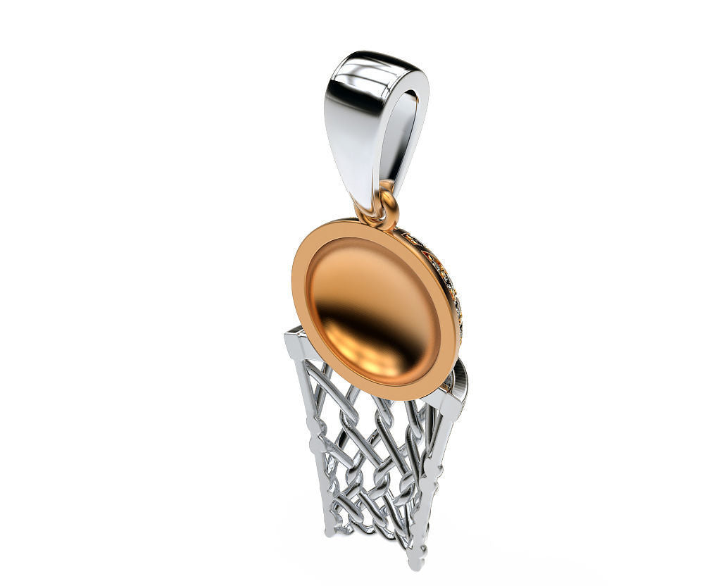 14K Solid Gold Basketball Hoop Pendant with Diamonds / Diamond Basketball Hoop / Unique Gift Idea