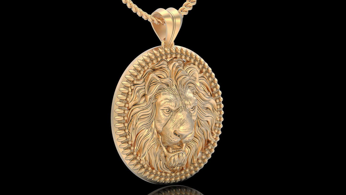 14k Solid Gold Lion Pendant / Gold Lion Necklace / Lion Head Necklace / Lion Jewelry / Lion Hand Made Necklace / Unisex Great Gift Idea - JewelsnGlitters