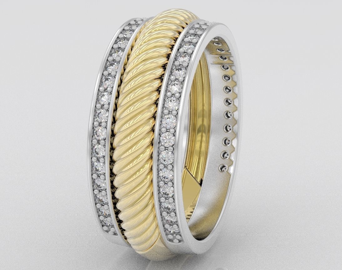 14K Solid Gold Rope Center Diamond Wedding Band / Diamond Rope Ring / Solid Gold Diamond Wedding Band with Rope Center 7.60mm