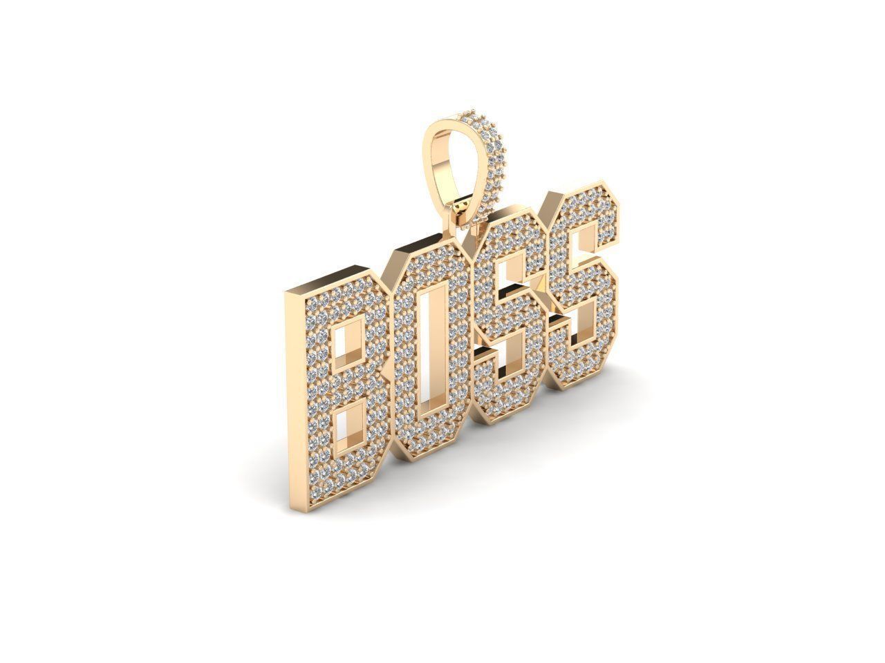 14k Solid Gold Diamond BOSS Necklace 3.05 Carat / Diamond BOSS Pendant / BOSS Diamond Necklace for Her / Unisex Necklace