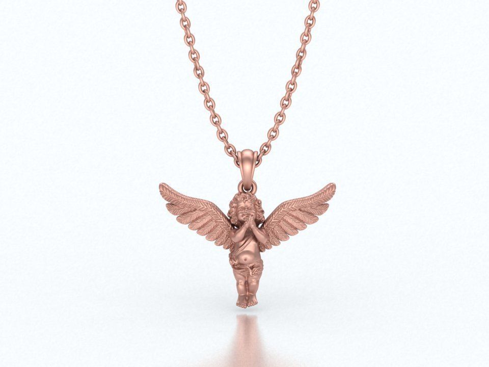 14K Solid Gold Praying Baby Angel Necklace / Gold Praying Angel Pendant / 14K Gold Angel Necklace for Her / Solid Gold Praying Angel for Her (Copy)