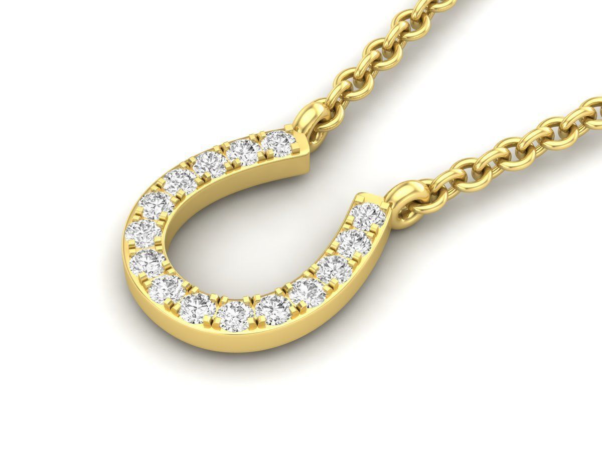 14K Solid Yellow Gold Diamond Horseshoe Pendant 0.15 Carat / Diamond Horseshoe / Diamond Horseshoe Necklace for Her / Gift for Her