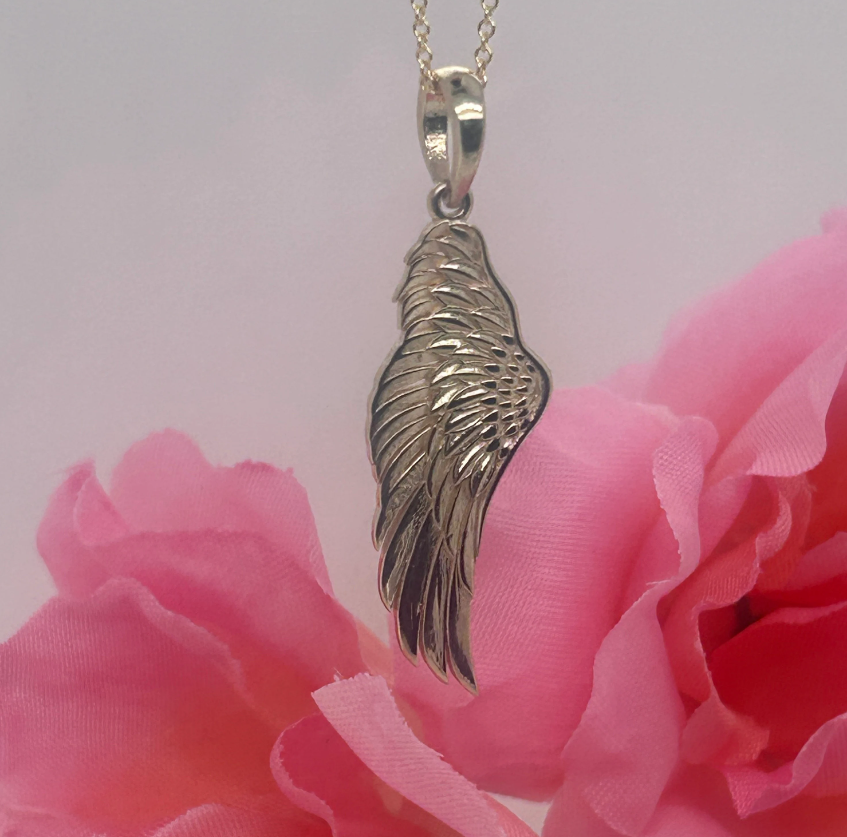 14K Solid Gold Angel Wing/ Gold Angel Wing Pendant / Gold Angel Wing Necklace / Minimalist Angel Gold Wing for Her