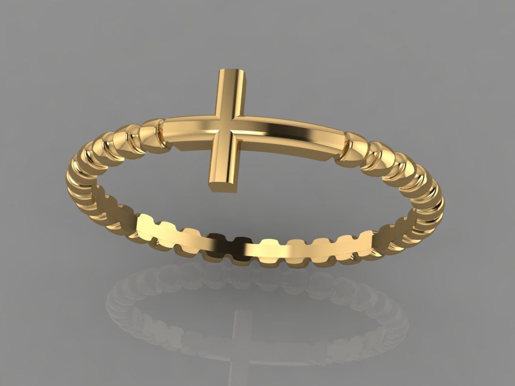 14k Solid Gold Cross Ring with Balls / Gold Cross Ring Dainty Ball Ring with Ball / Minimalist Cross Ring for Her / Religious Ring for Her