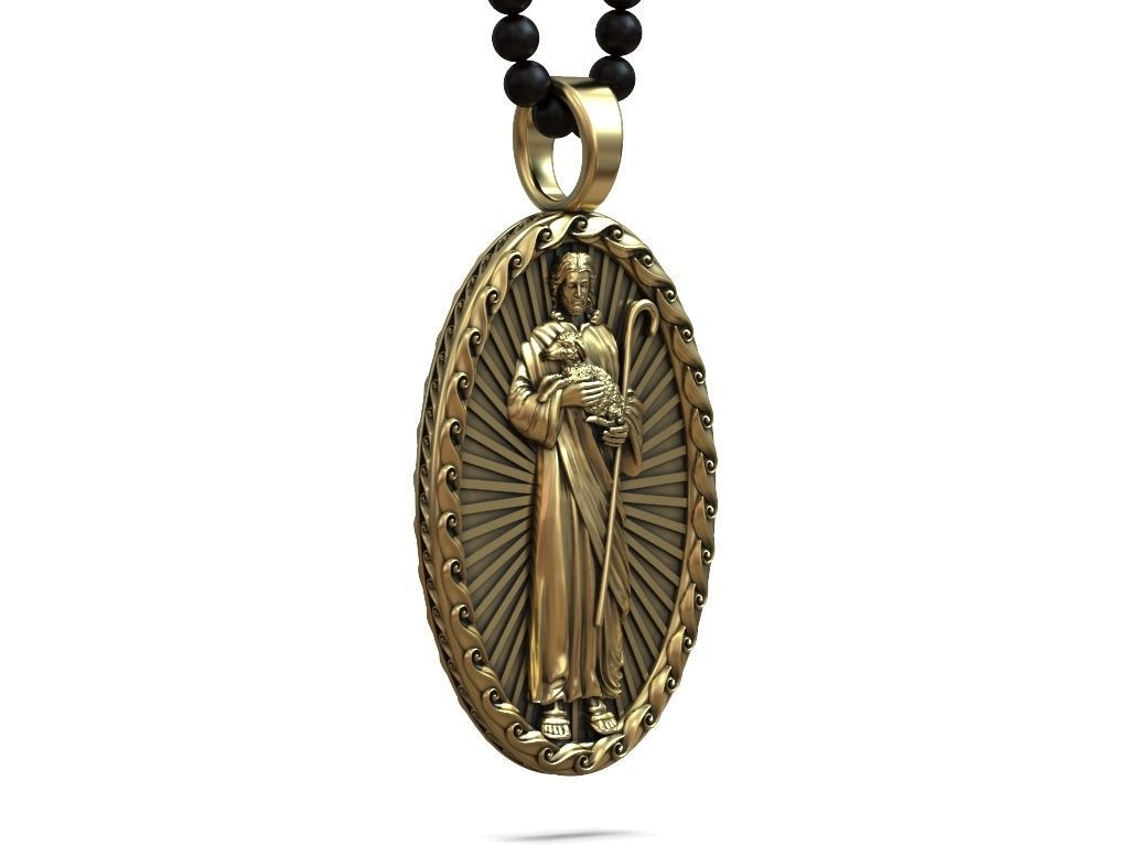 14K Solid Gold Jesus Pendant the Staff and the Lamb / Jesus Christ Gold Pendant / Gift for Her