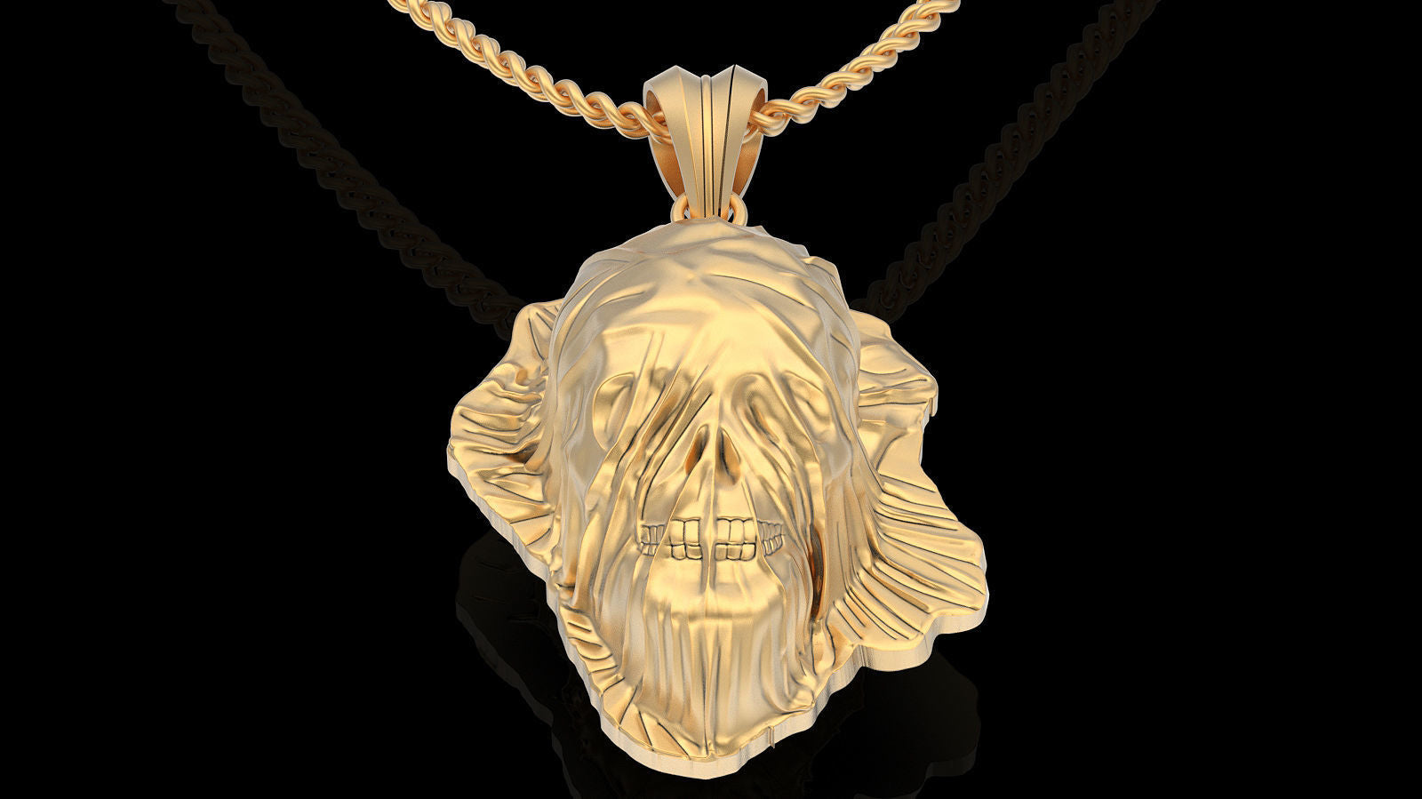 14k Solid Gold Skull hidden behind cloth pendant / Skull Pendant / Gold Skull Necklace 23mm X 33mm / 11 Grams / Great Gift idea - JewelsnGlitters