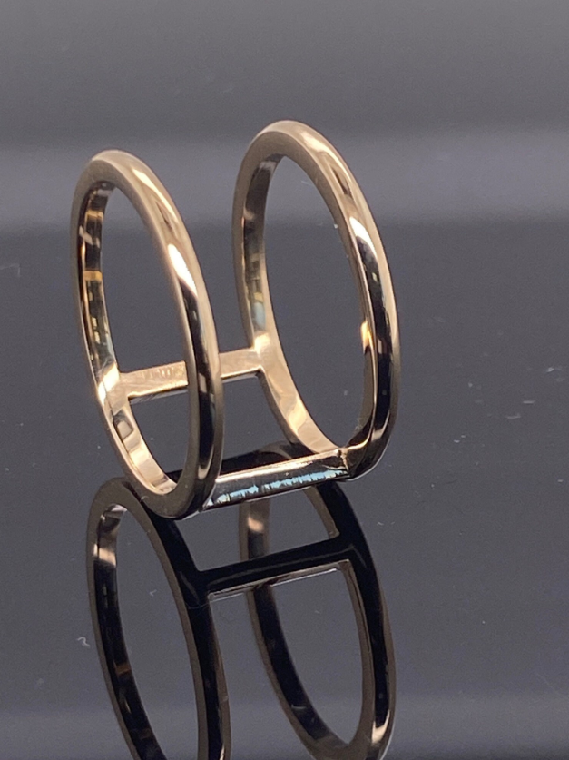 18K Solid Yellow Gold Double Band Ring / Bar Ring / Two Row Stackable Knuckle  Finger Midi Thumb Band / Gap Stacker Ring