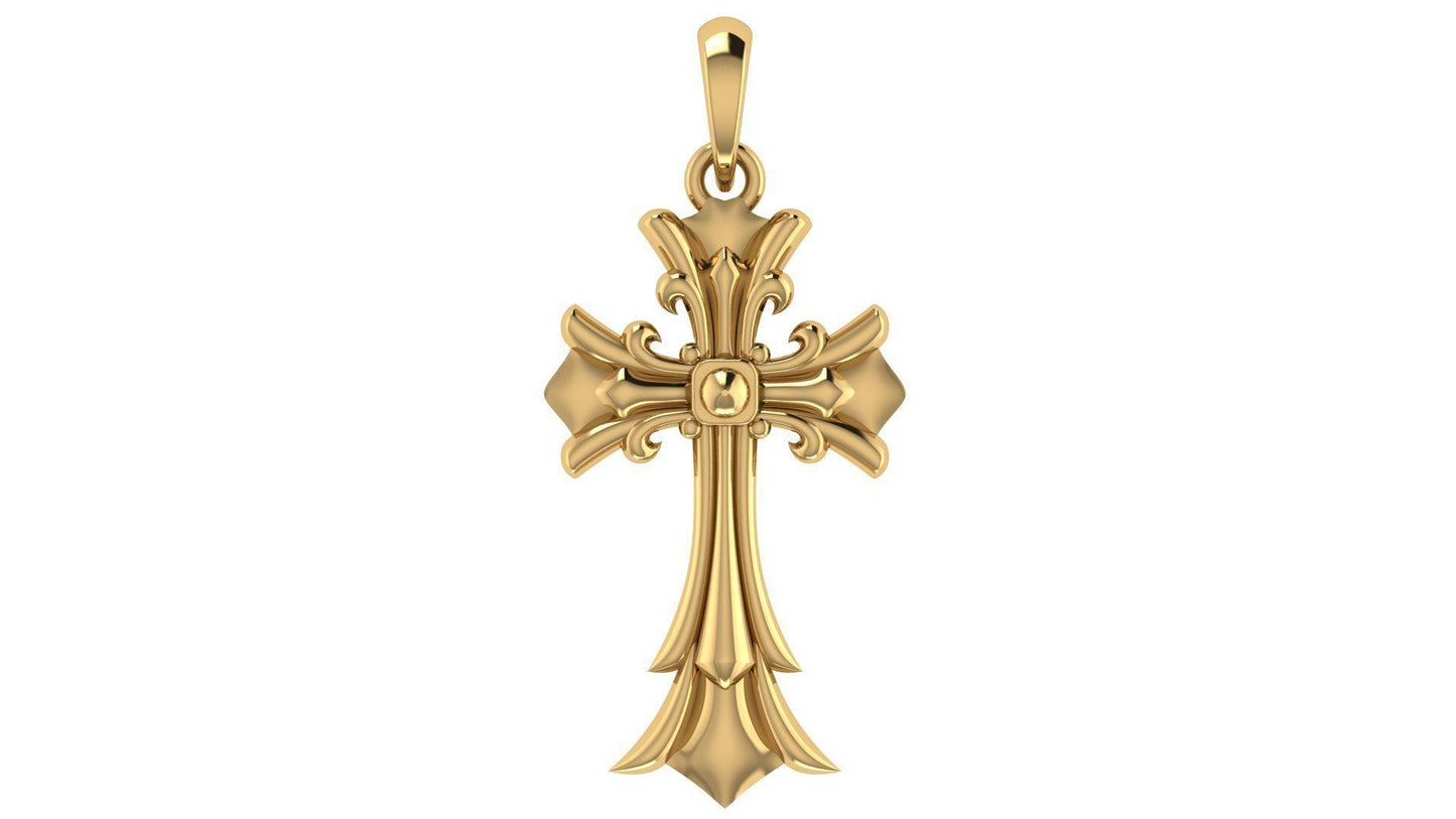 14K Solid Solid Gold Cross Necklace / Crucifix Pendant / Religious Necklace For Women / For Men 30mm x 17.7mm