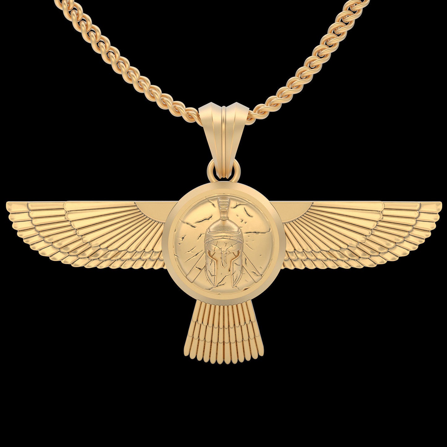 14K Solid Gold Spartacus Wings Pendant / Spartacus Gold Necklace / 14K Gold Wings Necklace / Spartacus Helmet Pendant / Great gift idea - JewelsnGlitters