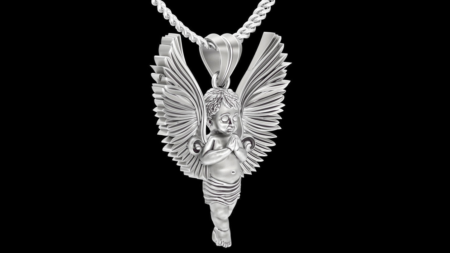 14K Solid Gold Praying Baby Angel Necklace / Gold Praying Angel Pendant / 14K Gold Angel Necklace for Her / Solid Gold Praying Angel for Her