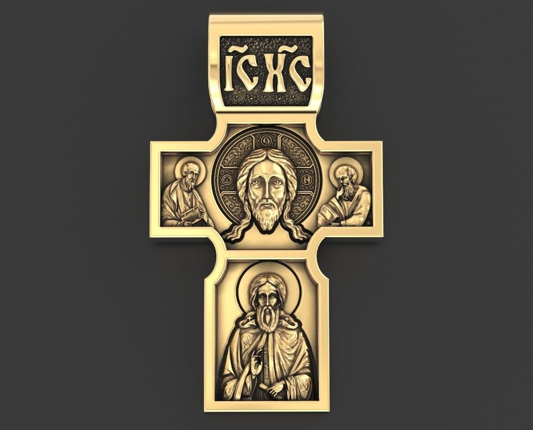 14k Solid Gold Jesus Christ Cross Pendant / Jesus Christ and Saints Pendant / Jesus Necklace / 14K Gold Cross / Unisex Gold Cross