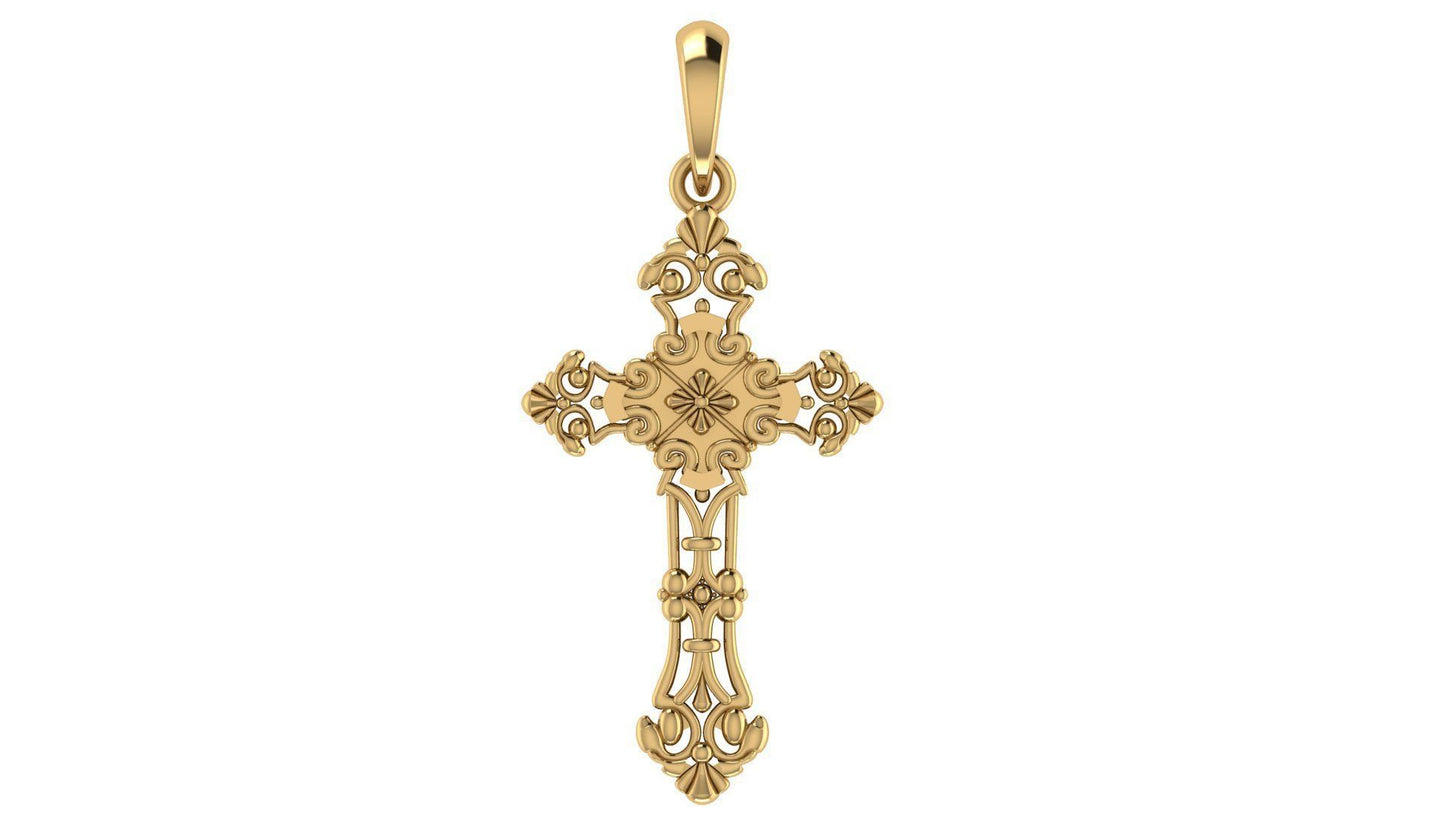 14K Solid Yellow Gold Orthodox Cross Necklace / Crucifix Orthodox Cross Pendant / Unisex Religious Necklace / Gift for Her