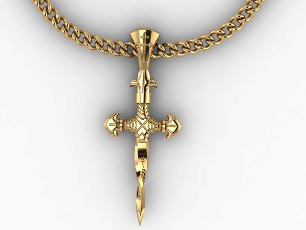 14K Solid Gold Sword Pendant / Gold Twisted Sword Pendant / Sword Jewelry / Great Gift Idea