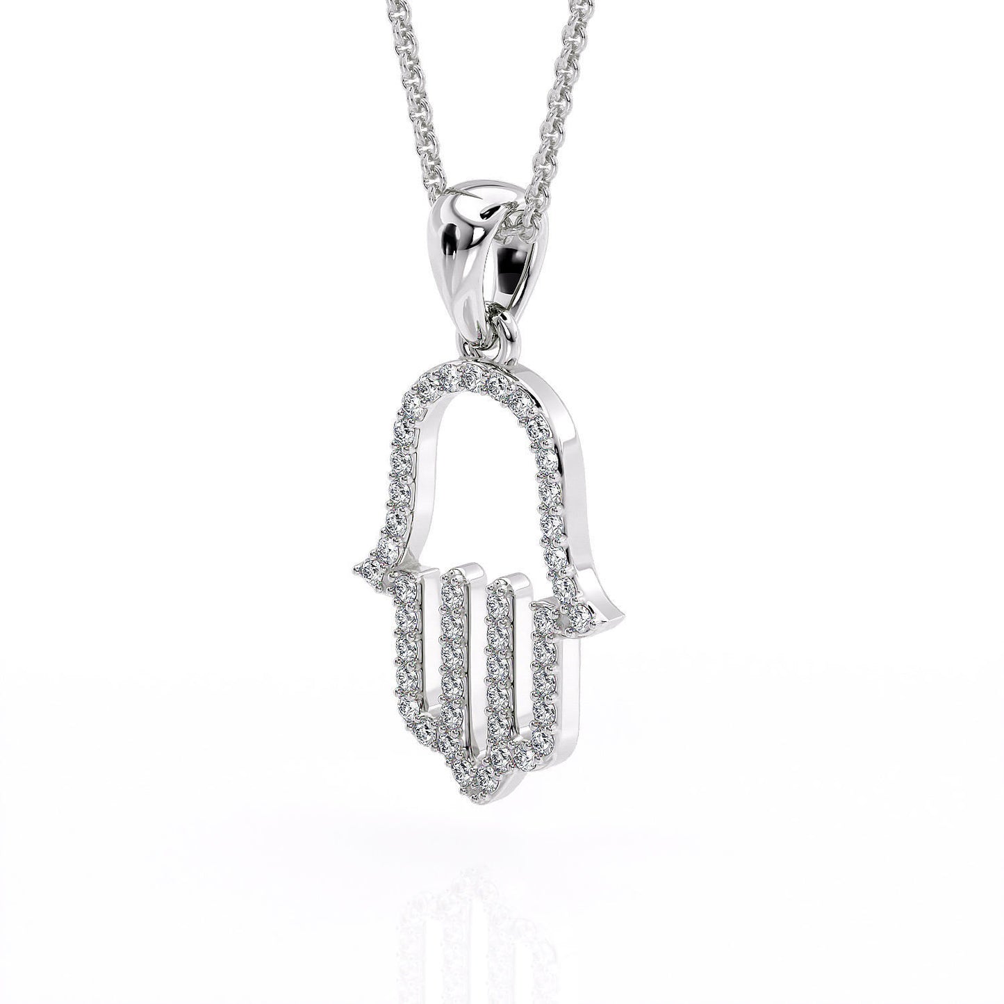 14K Solid Gold Diamond Hamsa Hand Pendant / Hamsa Diamond Charm on Necklace / Gift for Her