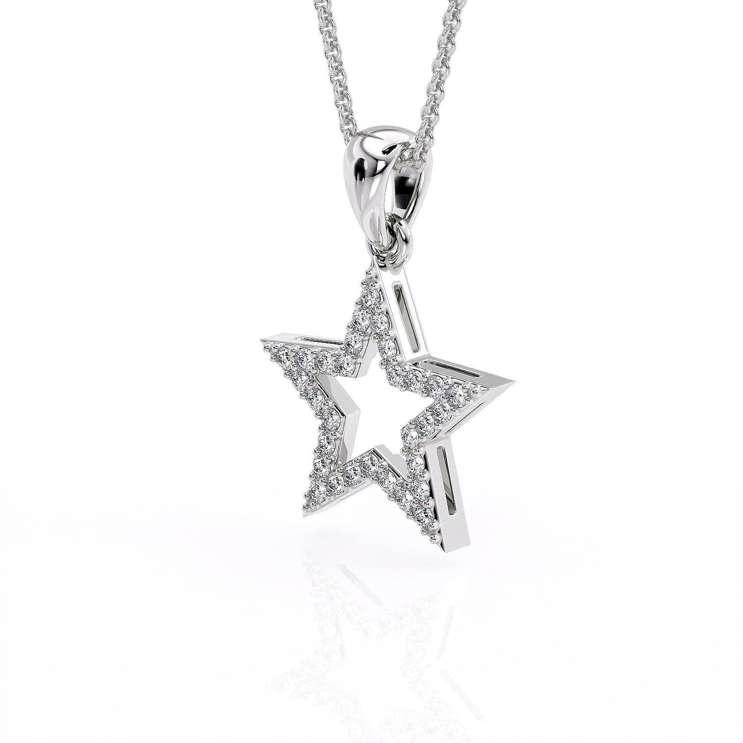 14K Solid Gold Diamond Star Pendant / Star Pendant with Diamonds / Gift for Her