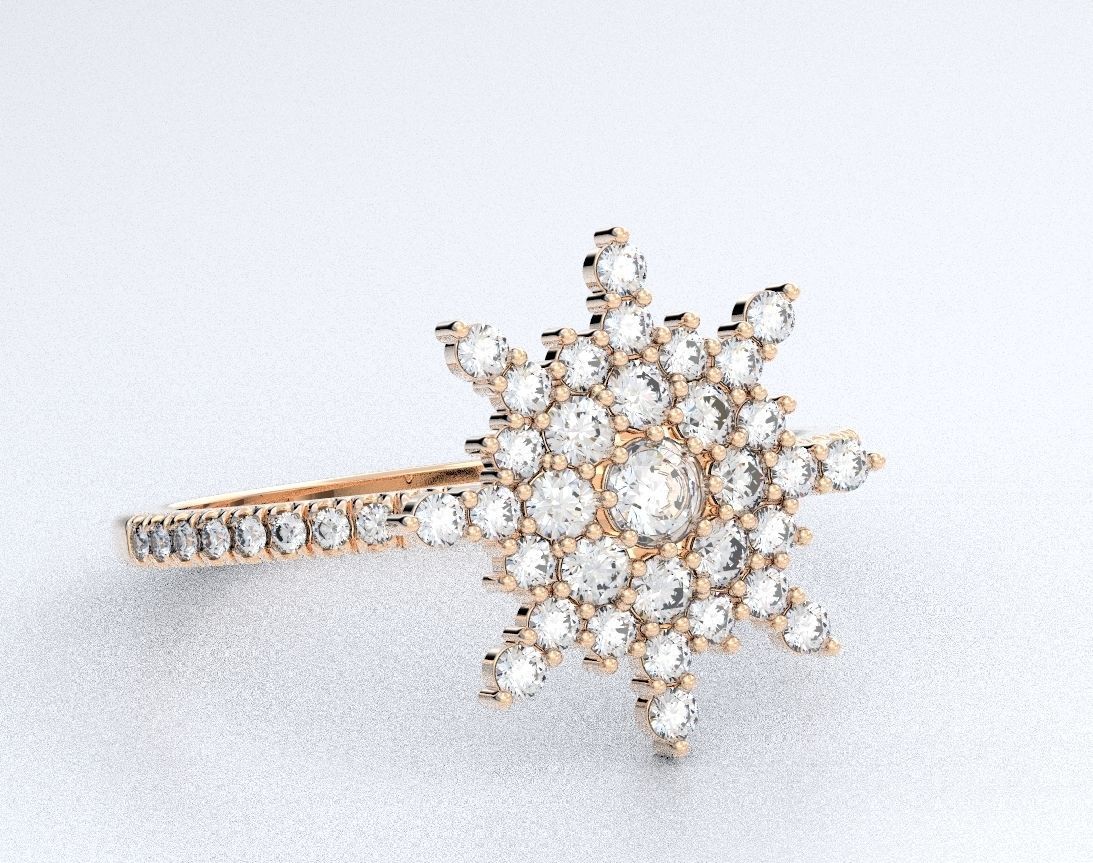 14K Solid Gold Snowflake Diamond Wedding Ring / GoldSnowflake Diamond Ring for Her / Solid Gold Diamond Ring with Snowflake Design