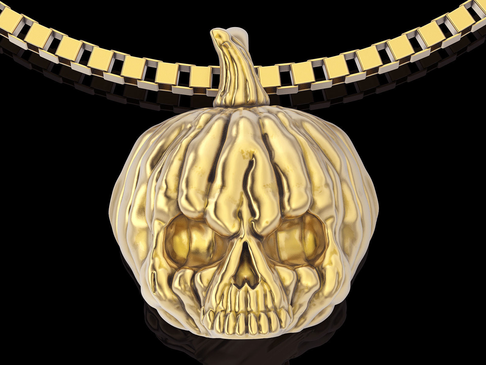 14K Solid Gold Pumpkin Skull Pendant / Halloween Gold Necklace / 14K Gold Pumpkin Necklace / Unisex Pumpkin Skull Pendant / Great gift idea - JewelsnGlitters