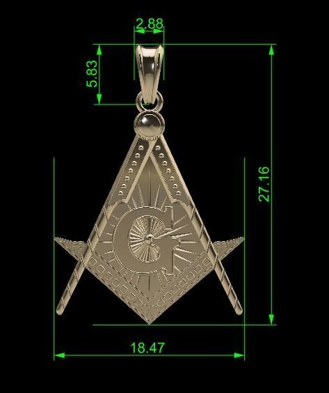 14k Solid Gold Masonic Necklace/ Gold Masonic Pendant / Unisex Masonic Necklace