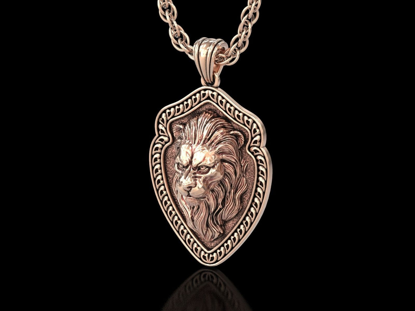 14k Solid Gold Lion Pendant / Gold Lion Necklace / Calm Lion Head Necklace / Lion Jewelry / Lion Hand Made Necklace / Unisex Great Gift Idea