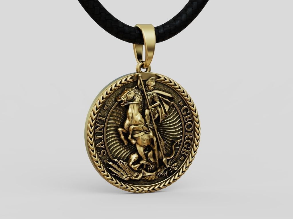 14K Solid Gold Saint George Dragon Hunter Pendant 21 Grams / Gold Saint George Necklace / 14K Solid Yellow Round Gold St. George Necklace