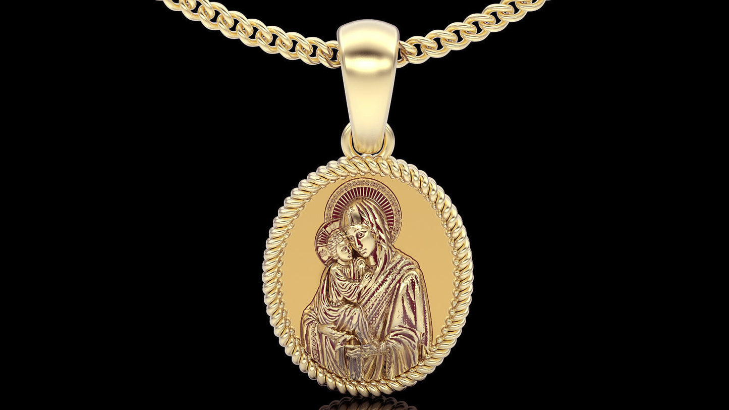 14K Solid Gold Necklace Gold Mary Virgin Pendant / Gold Miraculous Medal Necklace / 14K Solid Yellow Gold Saint / Mother Mary Necklace - JewelsnGlitters