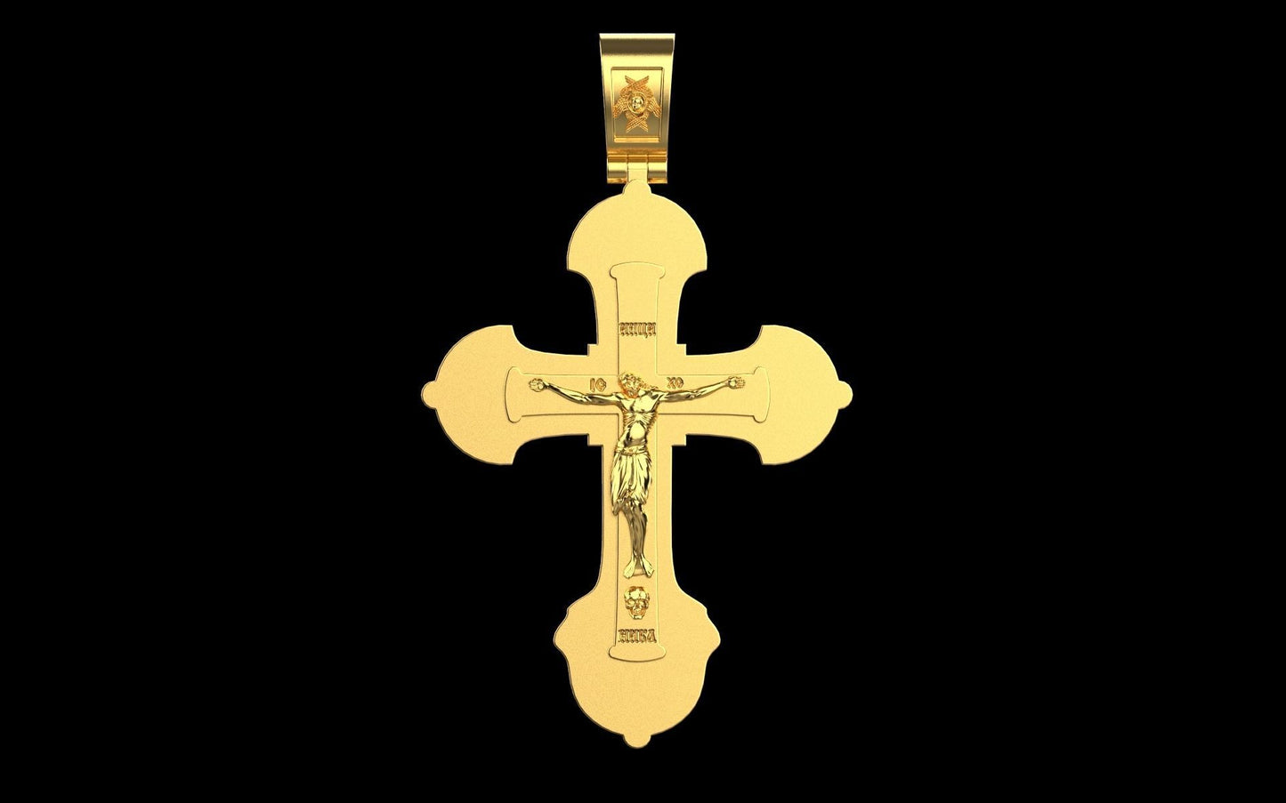 14K Solid Yellow Gold Orthodox Cross Necklace / Crucifix Orthodox Cross Pendant / Unisex Religious Necklace 57mm X 43mm / 39 Grams - JewelsnGlitters