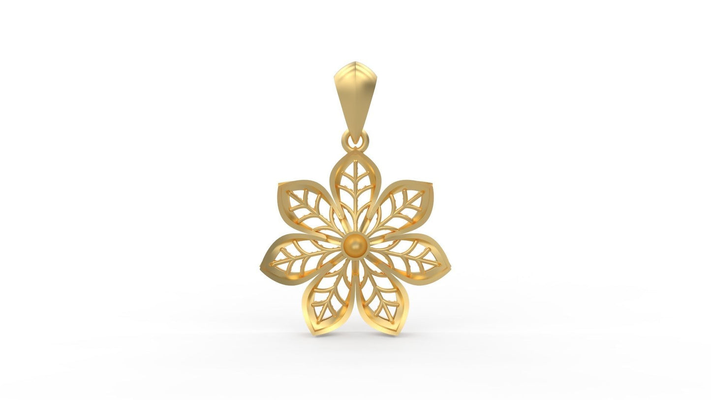 14K Solid Gold Flower Necklace / Gold Flower Pendant / Gold Flower Jewelry for Her / Gift for Her