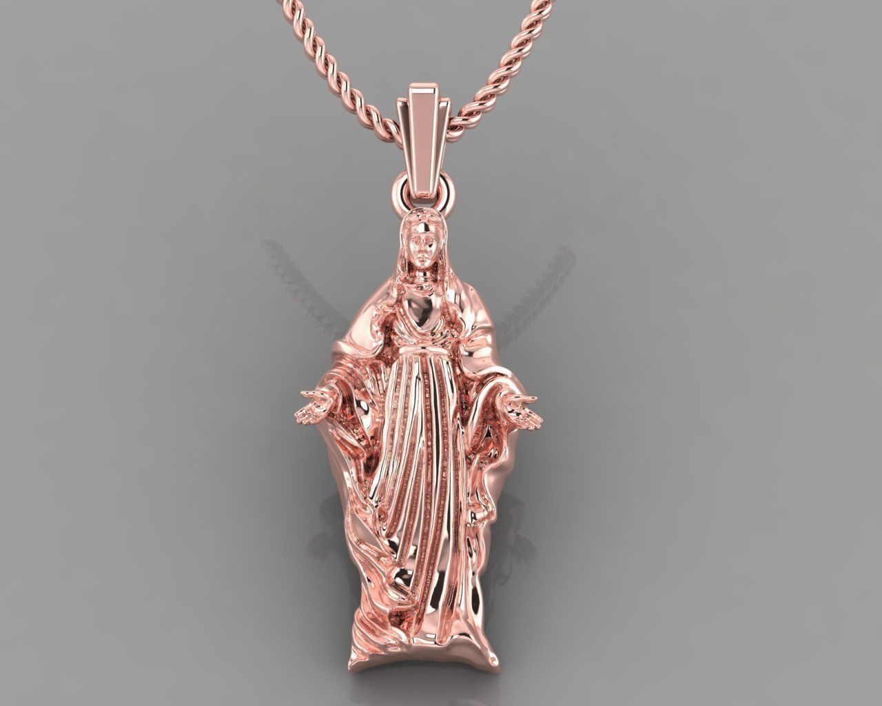 14K Solid Gold Gold Mary Virgin Pendant  / Gold Virgin Mary Necklace / 14K Solid Yellow Gold Saint Mother Mary Necklace / Religious Gift