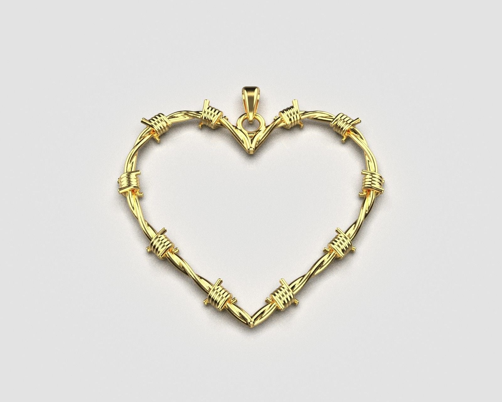 14K Solid Yellow Gold Wired Heart Necklace / Wire Shaped Heart Pendant / Stylish Wired Heart Pendant for Her / Gift for Her - JewelsnGlitters