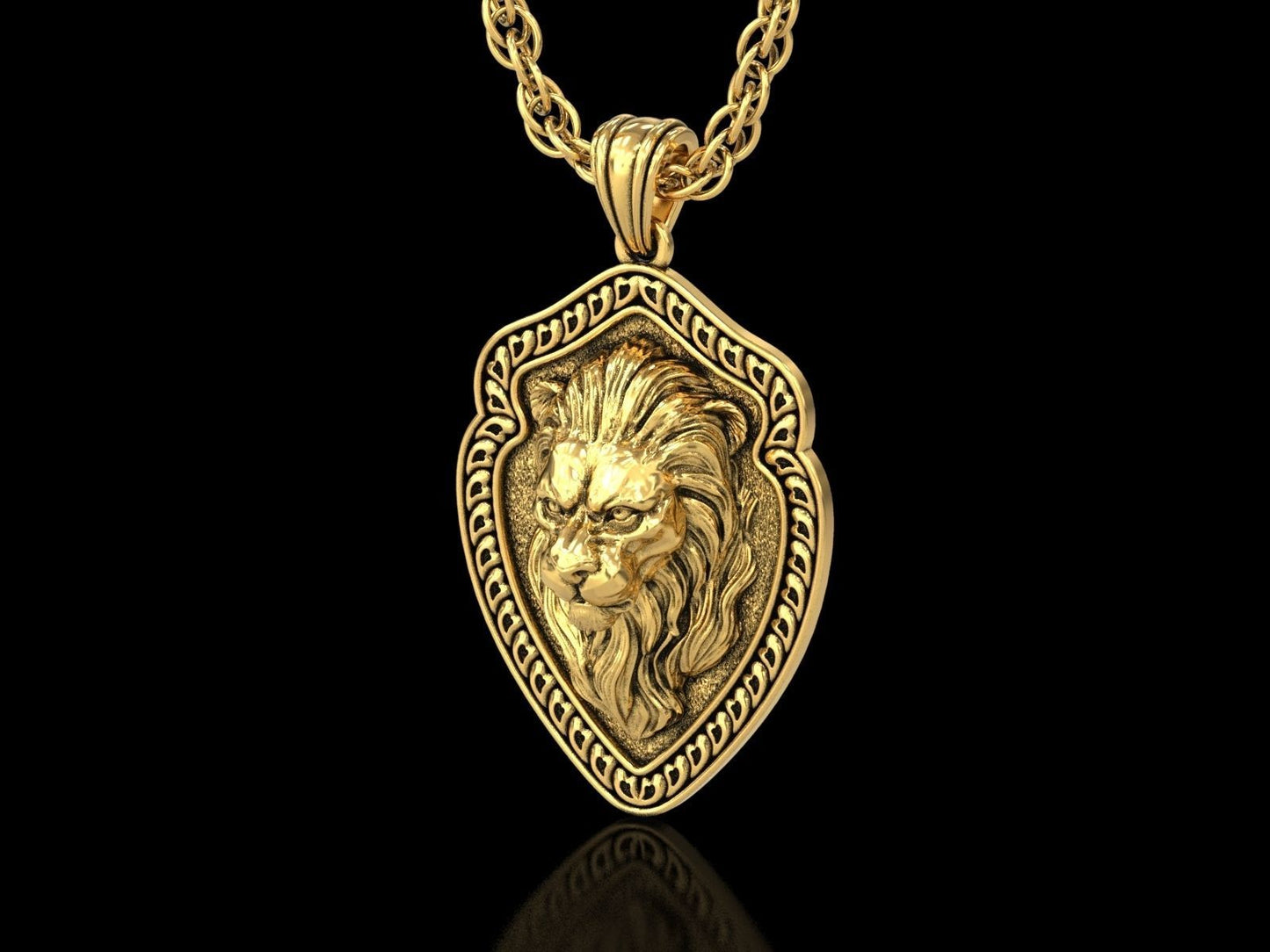 14k Solid Gold Lion Pendant / Gold Lion Necklace / Calm Lion Head Necklace / Lion Jewelry / Lion Hand Made Necklace / Unisex Great Gift Idea