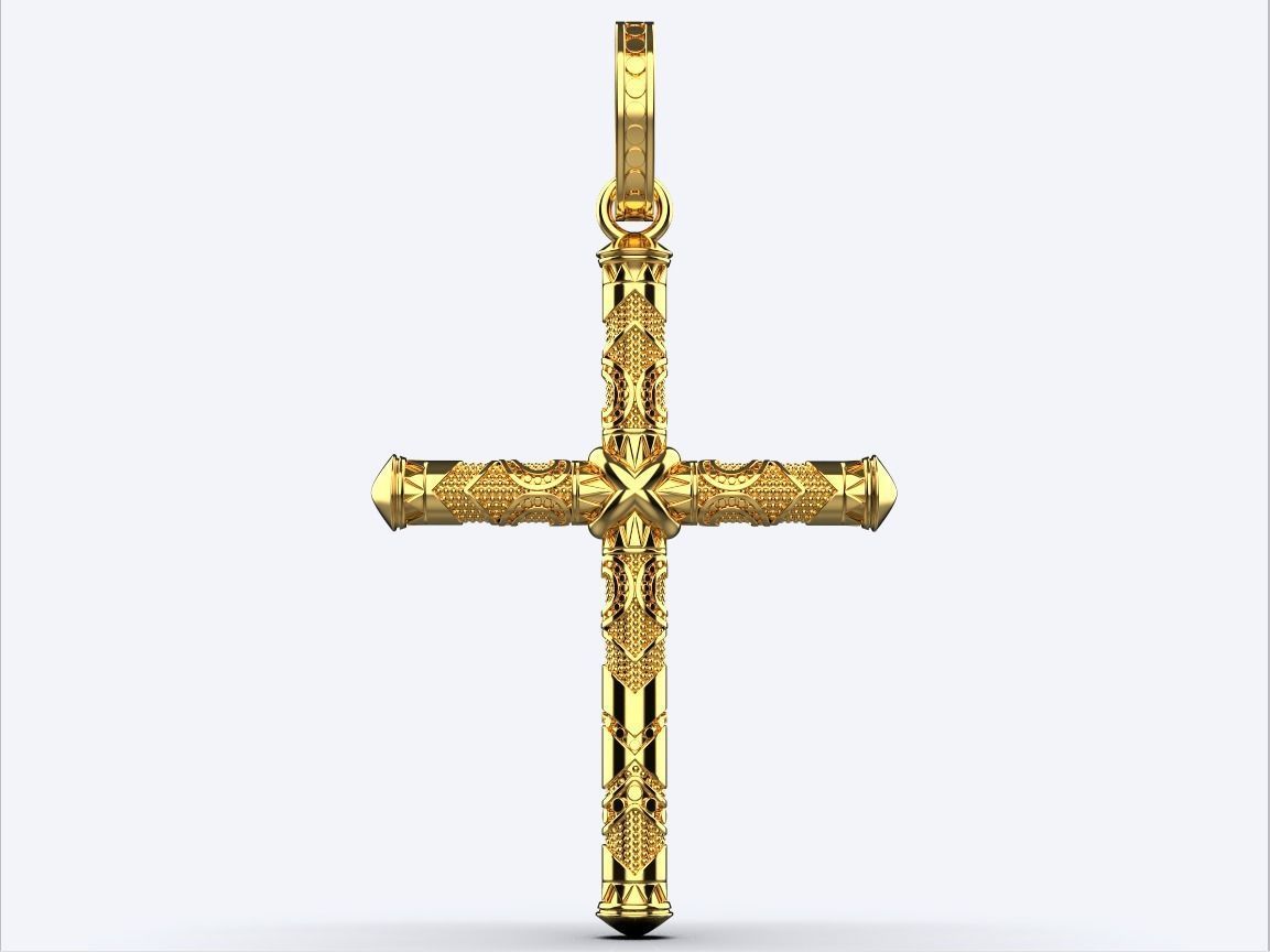 14K Solid Gold Design Cross Necklace / Crucifix Pendant with Design / Religious Unisex Cross / For Men 45mm x 26mm - 6.50 Grams