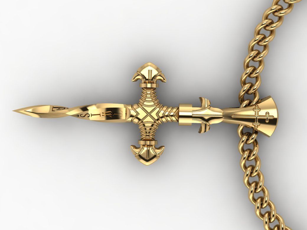 14K Solid Gold Sword Pendant / Gold Twisted Sword Pendant / Sword Jewelry / Great Gift Idea