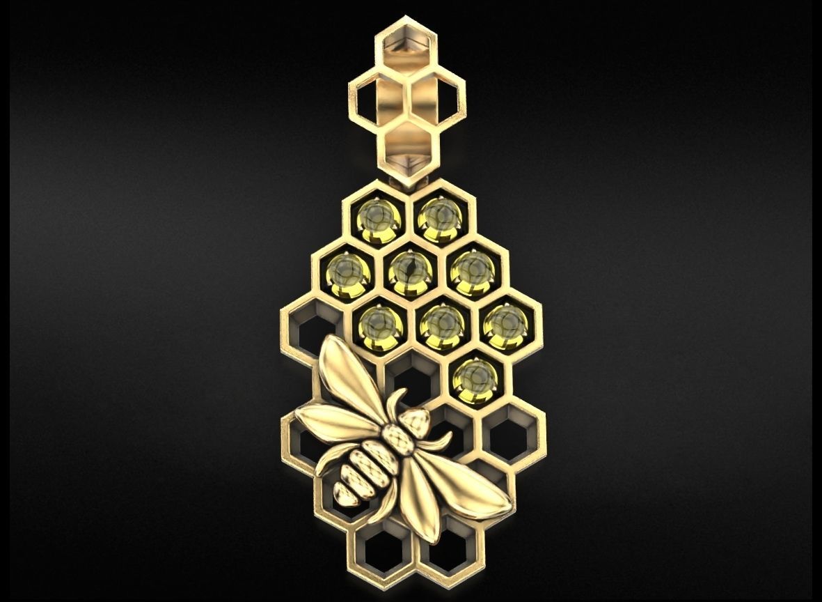 14K Solid Gold Honeycomb Pendant with Citrine / Honeycomb Pendant / Gift for Her