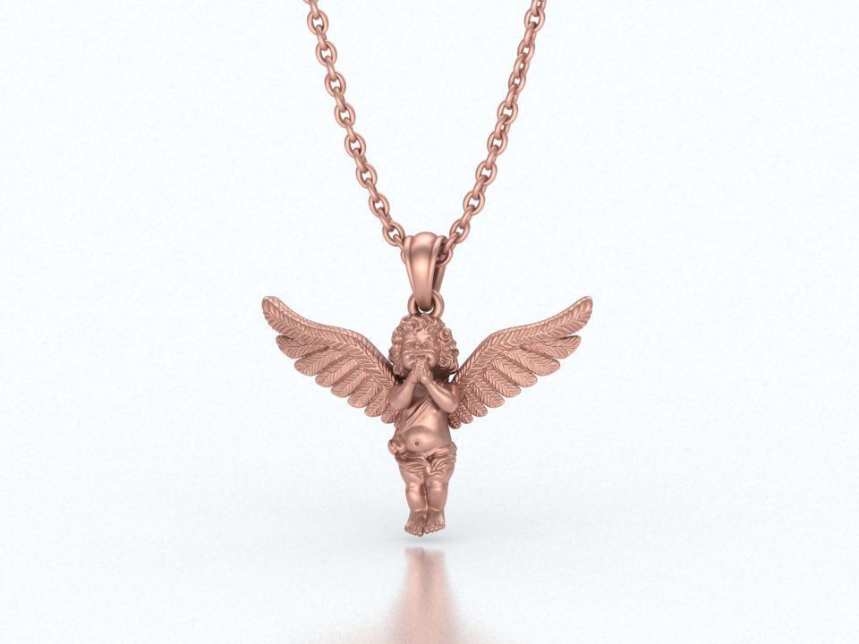 14K Solid Gold Praying Baby Angel Necklace / Gold Praying Angel Pendant / 14K Gold Angel Necklace for Her / Solid Gold Praying Angel for Her (Copy)