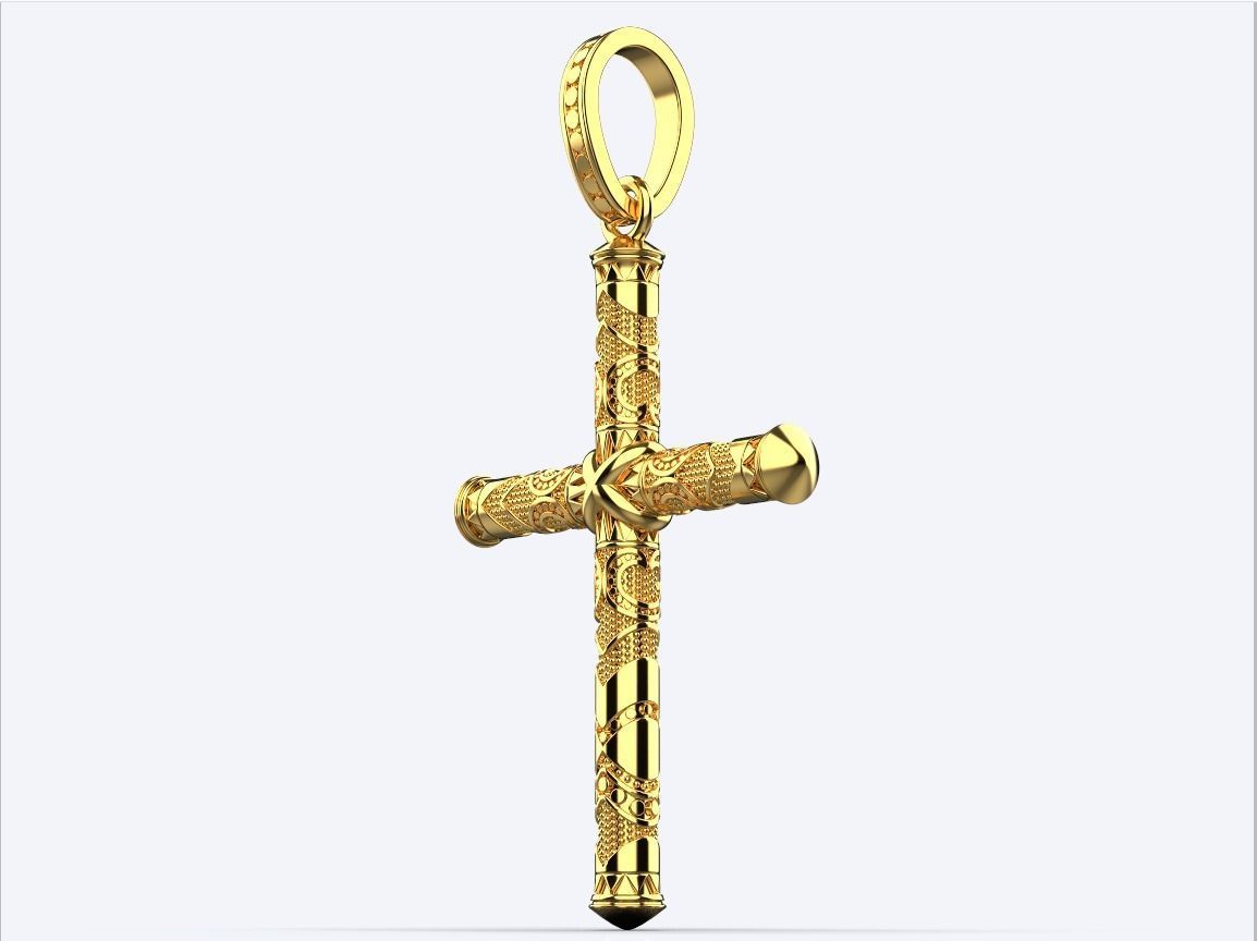 14K Solid Gold Design Cross Necklace / Crucifix Pendant with Design / Religious Unisex Cross / For Men 45mm x 26mm - 6.50 Grams