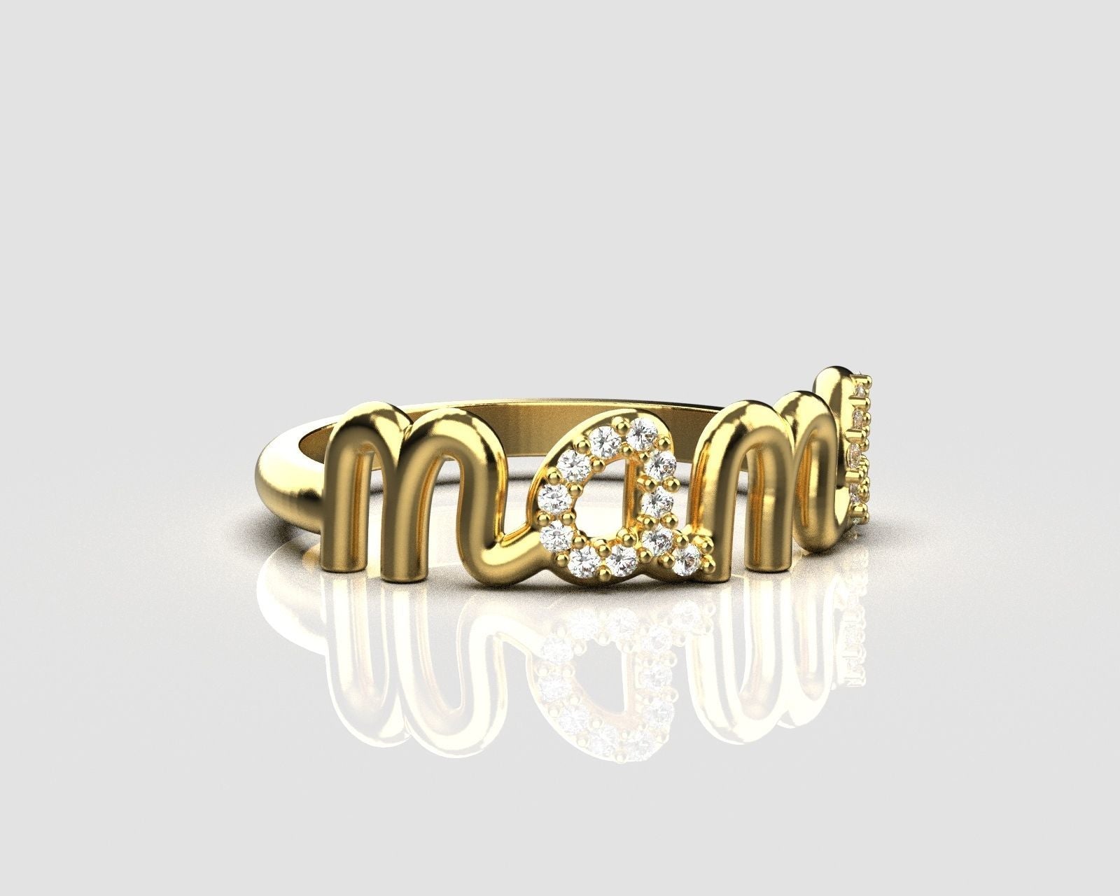 14K Solid Gold MAMA Diamond Ring / MAMA Diamond Band/ Mama Statement Diamond Ring / Gift for Her / Mother's Day Special gift for Her - JewelsnGlitters