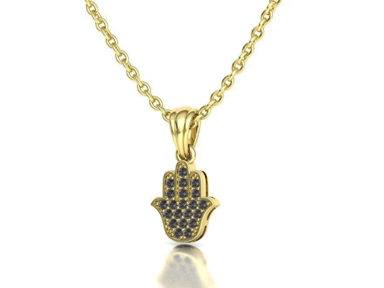 14K Solid Gold Diamond Small Hamsa Hand Pendant/Hamsa Diamond Charm on Necklace 12.5mm x 10.5mm / Gift for Her - JewelsnGlitters