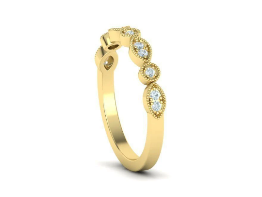 14K Solid Gold Milgrain Diamond Ring / Matching Diamond Band/ Milgrain Band with Diamonds/Gift for Her - JewelsnGlitters