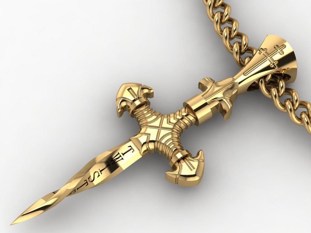 14K Solid Gold Sword Pendant / Gold Twisted Sword Pendant / Sword Jewelry / Great Gift Idea