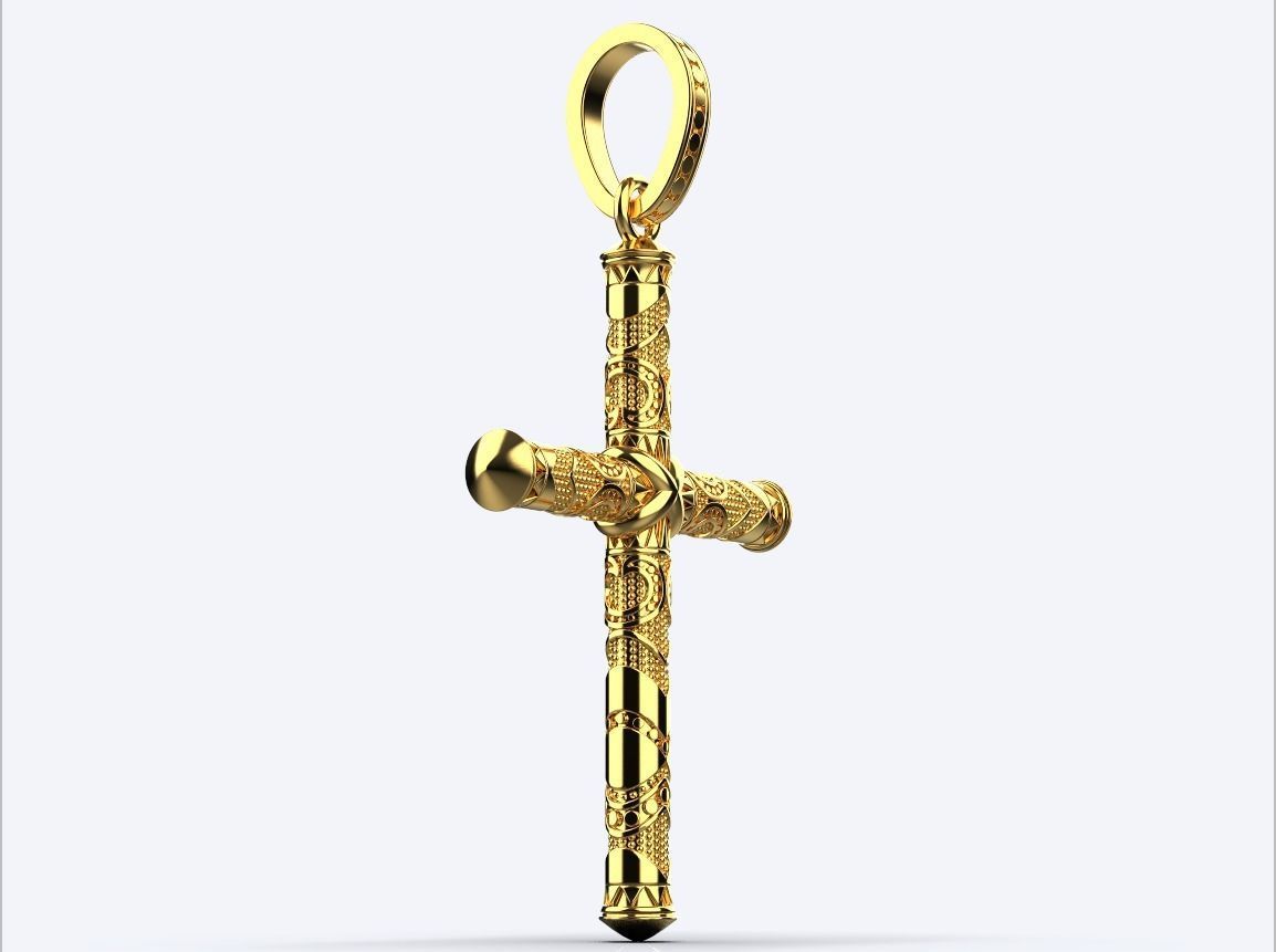 14K Solid Gold Design Cross Necklace / Crucifix Pendant with Design / Religious Unisex Cross / For Men 45mm x 26mm - 6.50 Grams