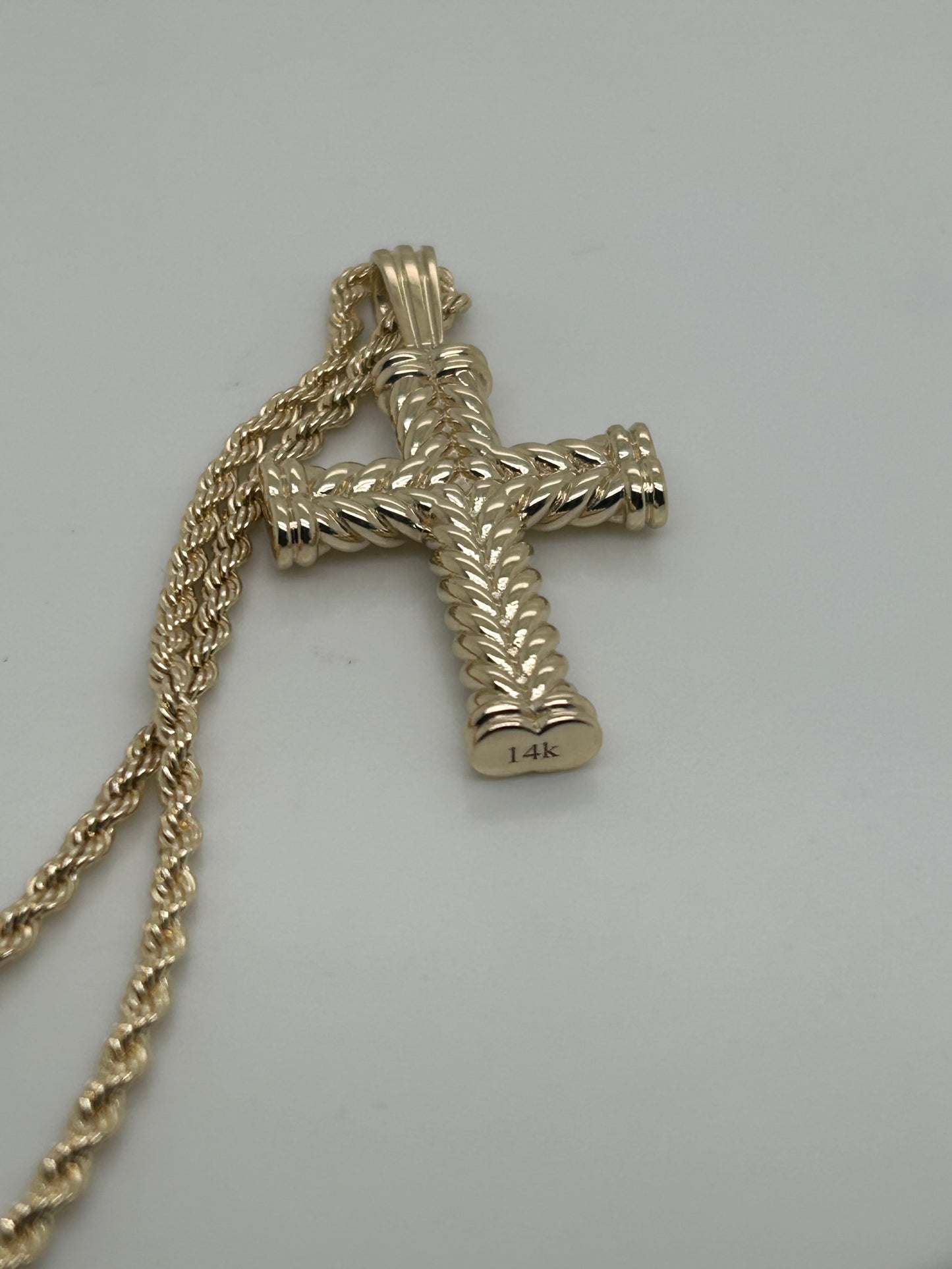 14K Solid Gold Rope Design Cross Necklace / Crucifix Simple and Classic Pendant / Religious Necklace For Women / For Men 35mm x 25mm