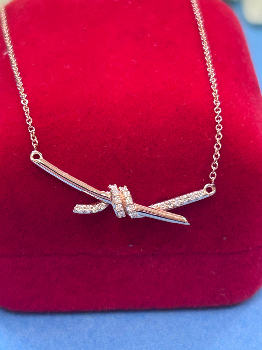 Knot Diamond Necklace, 14k Diamond Knot Necklace for Her