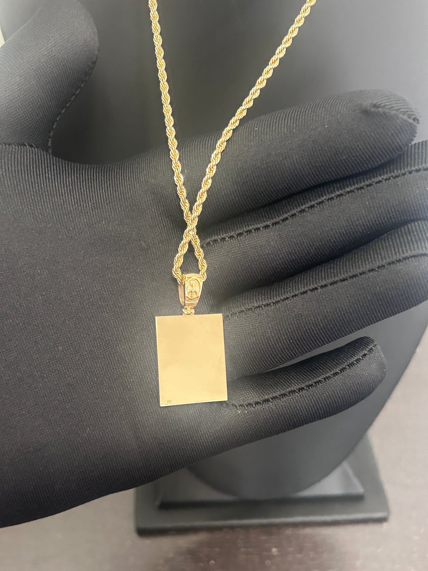 14K Solid Gold St Mary Pendant/ Gold Necklace / 14K Solid Yellow Rectangle Gold Saint Mary Necklace / 20mm X 25mm / Gift for Her