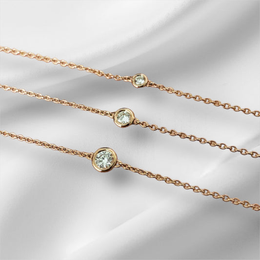 14K Solid Gold Bezel Set Diamond Necklace / Diamond Solitaire Bezel Set Necklace / Diamond Gift for Her